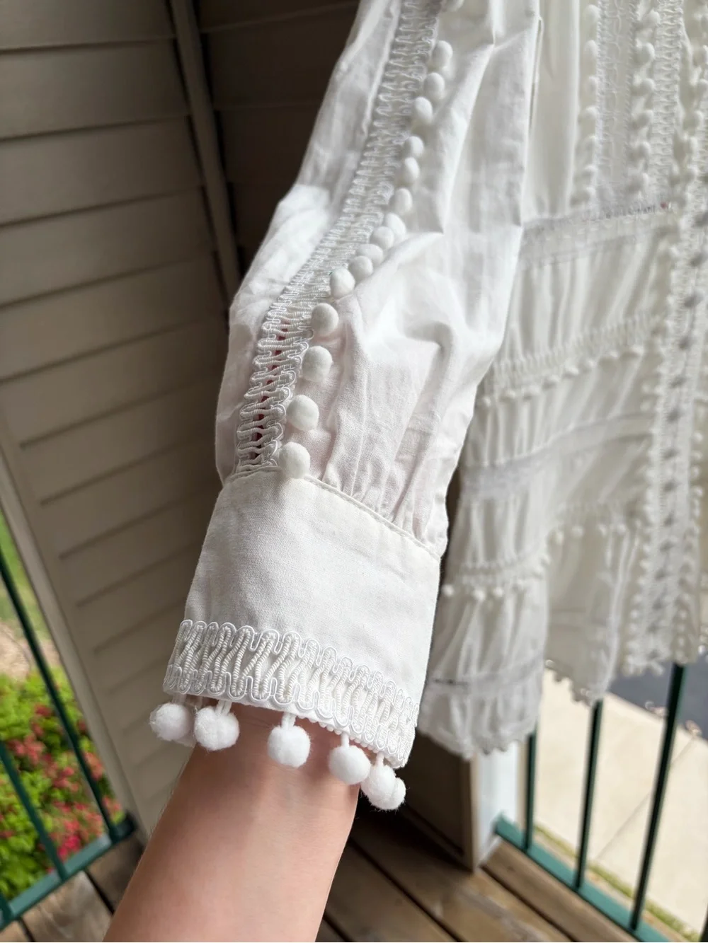 🆕🥥 Layered With Love White Pom Pom Lace Trim Mini Dress XL Boho Cottagecore - Picture 8 of 17